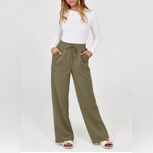 Women's Olive Green Wide-Leg Pants